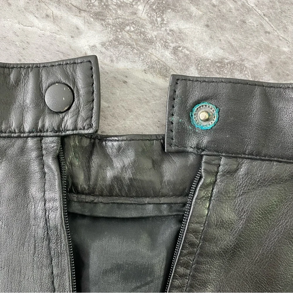 Tangu Vintage 80s Leather Skirt Size 9/10 Black Pencil Mobwife Goth Dance Snap‎